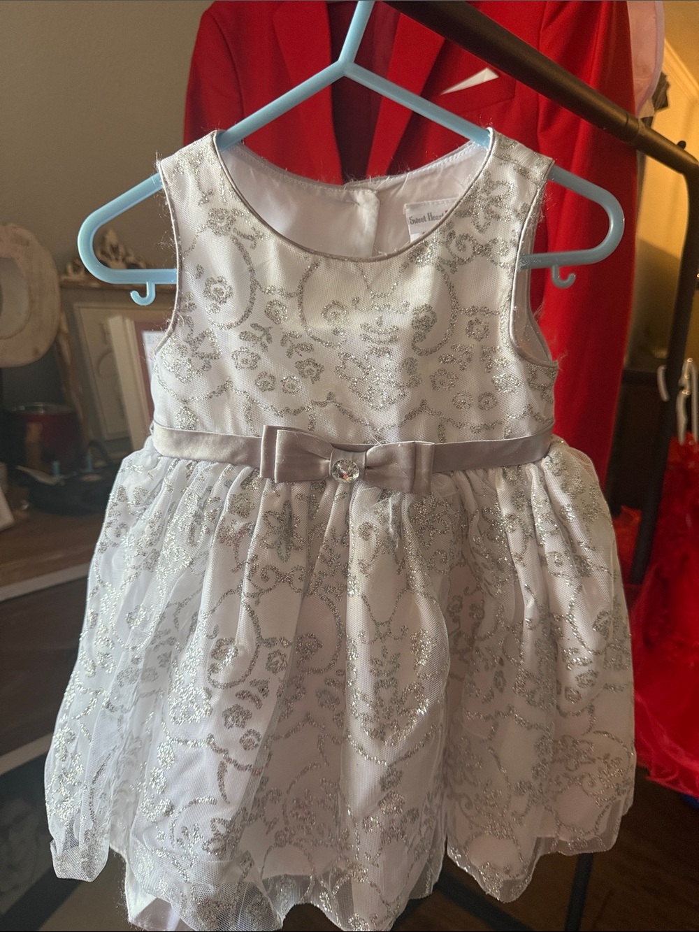Sweet Heart Rose Silver and White Tulle Party Dress